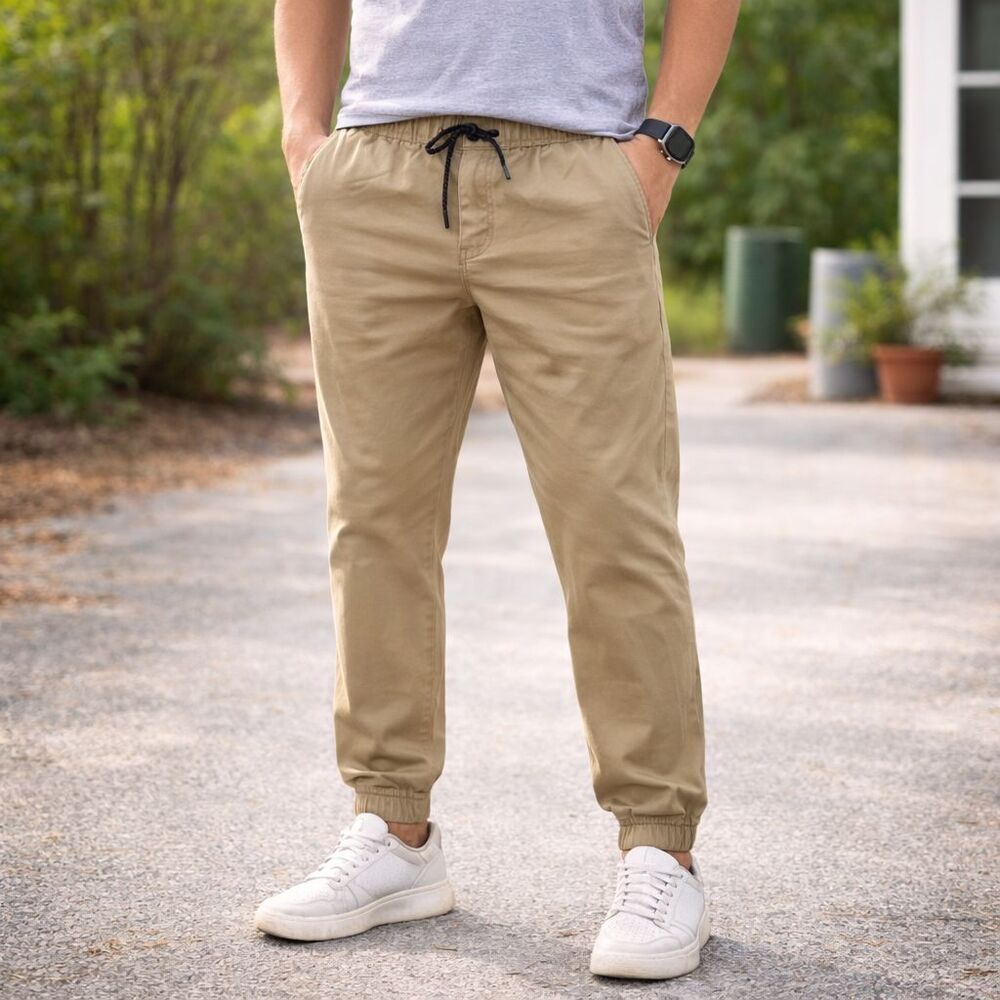 Urban Pipeline Jogger Chino Pants Men's XL Elastic Waist Drawstring Casual Beige